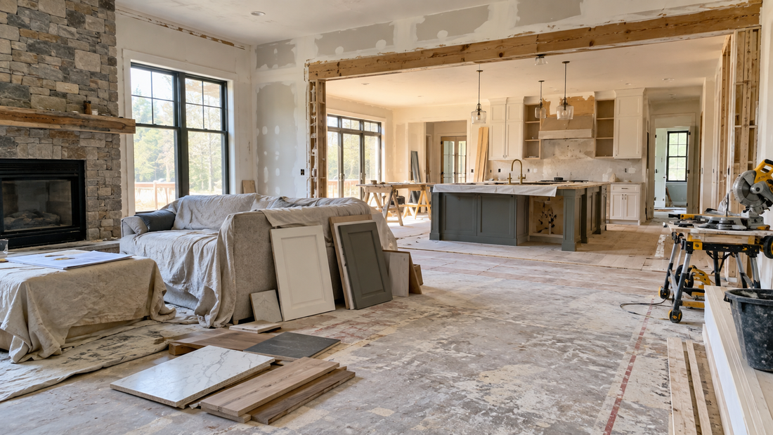 Whole-home renovation work across a living area