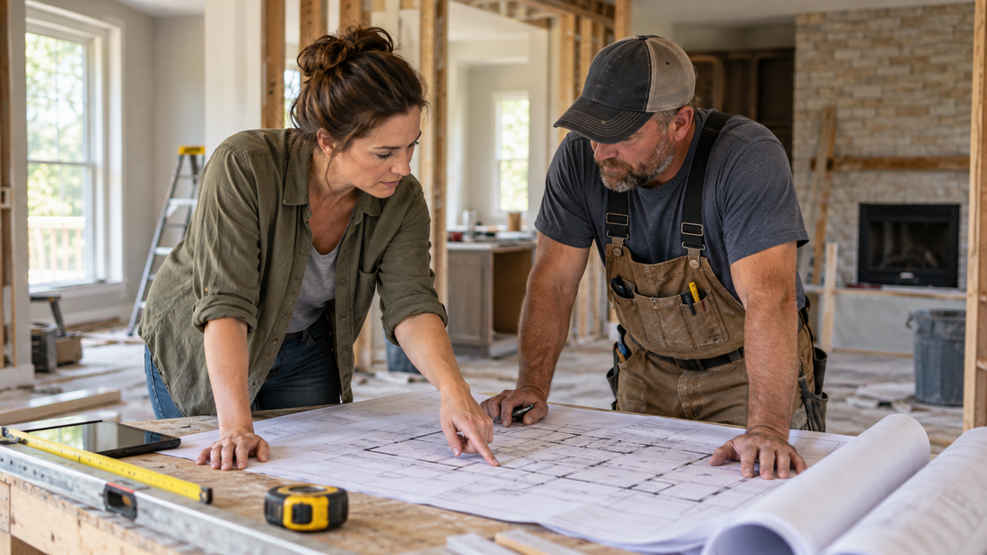 Contractor reviewing home renovation plans