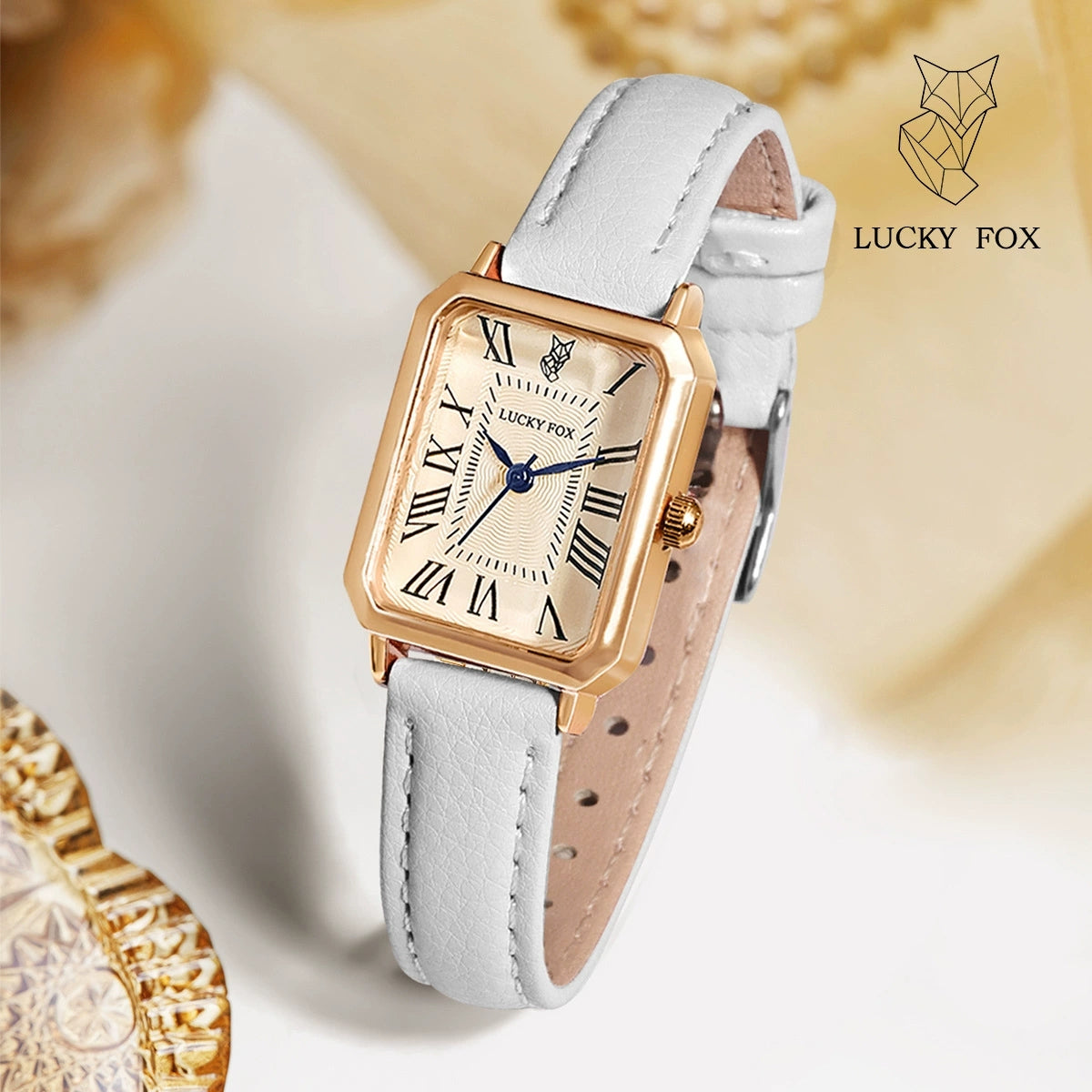 Ladies Quartz Watch with white leather strap